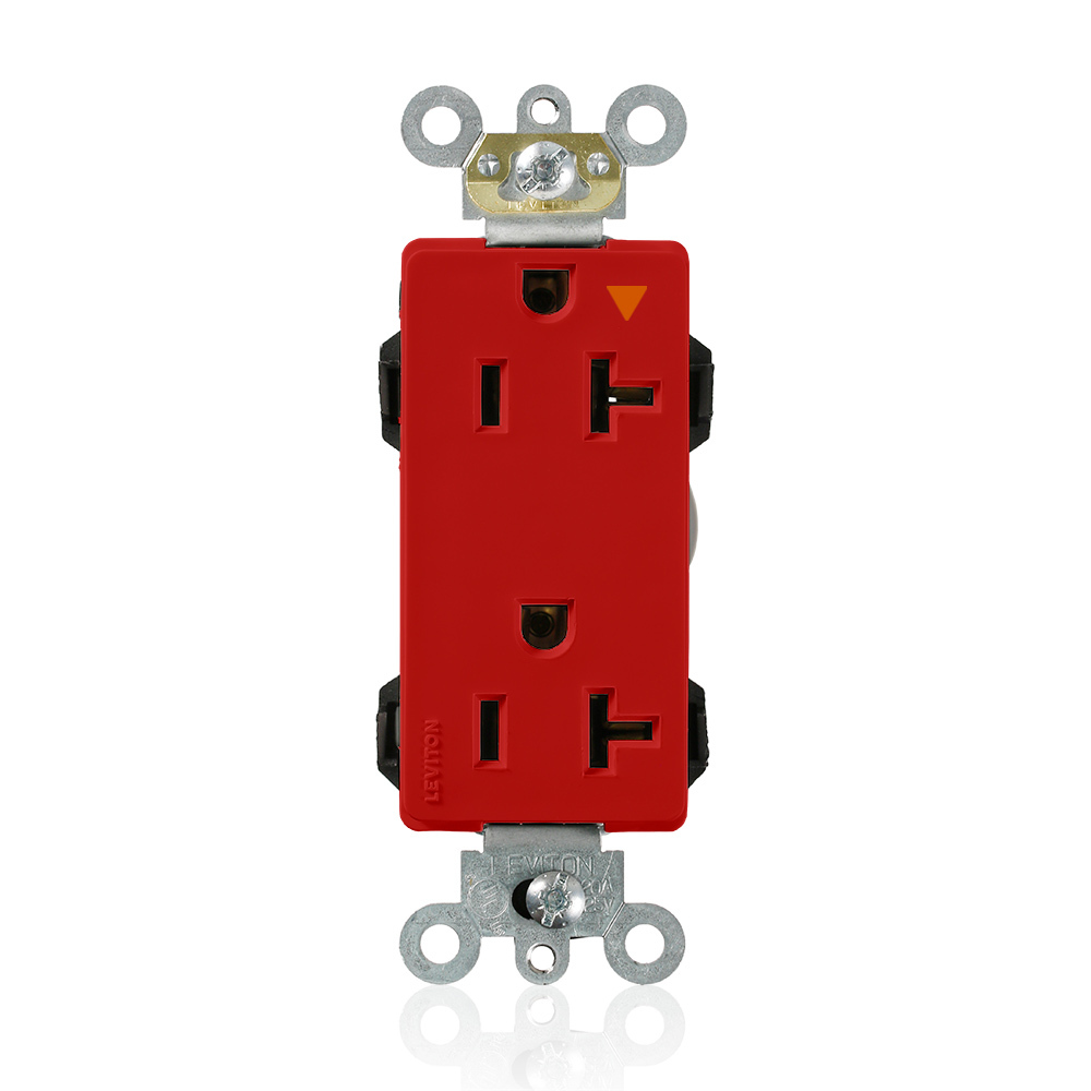 20 Amp, 125 Volt, Modular Receptacle, Narrow Body, Decora Plus, Isolated Ground, Industrial Grade, Red