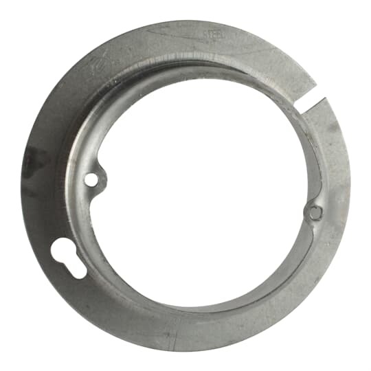 Single Gang Octagon Box Cover, 7.3 Cubic Inches, 4 Inch Diameter x 1-1/4 Inch Raised, Pre-Galvanized Steel, Center Blanked with Tapped Ears on 2-23/32 Inch Centers, For use with Round Boxes