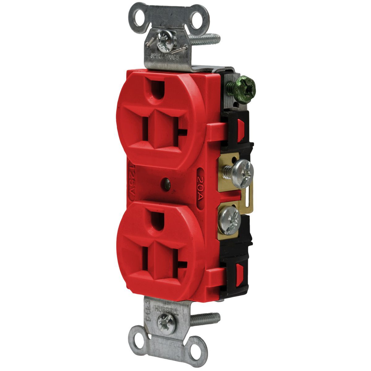 Straight Blade Devices, Receptacles, Duplex, Commercial/Industrial Grade, 2-Pole 3-Wire Grounding, 20A 125V, 5-20R, Red