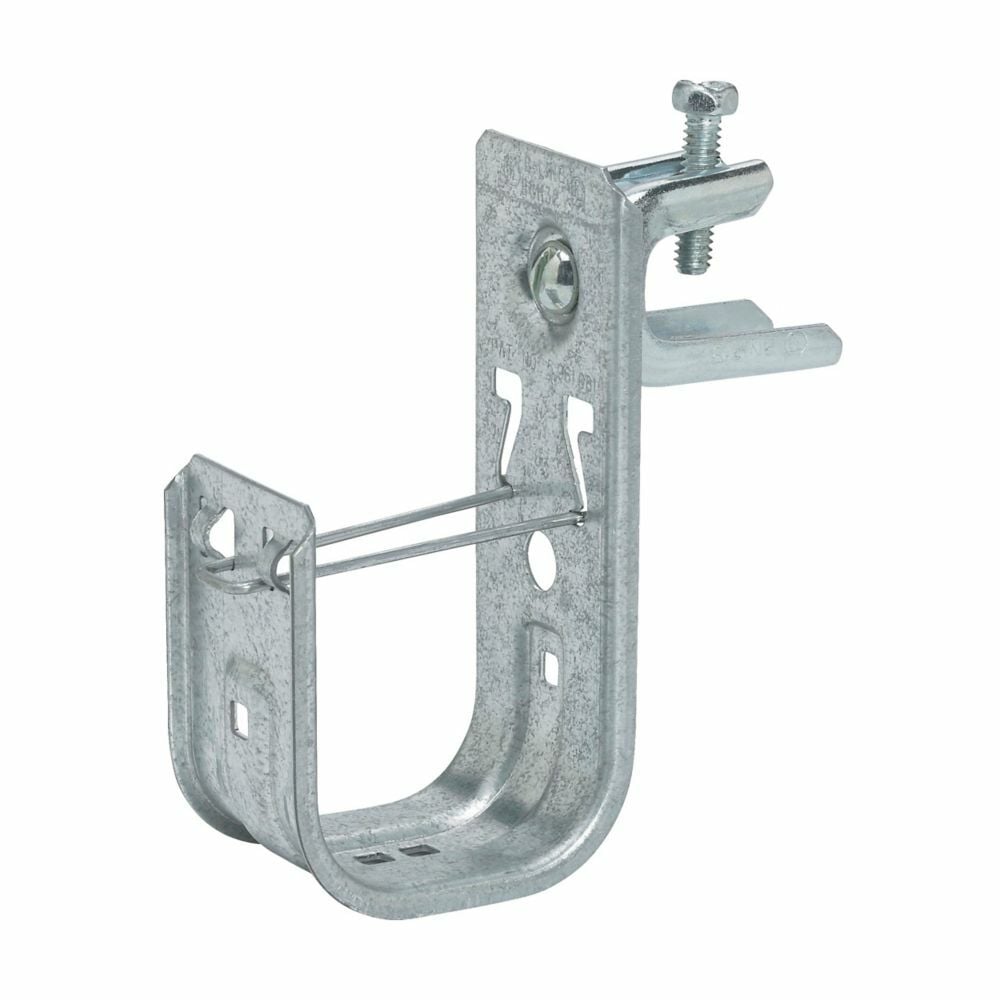 Eaton B-Line series datacomm and low voltage support fasteners, 360 rotation, Cable to beam fastener, Beam mount, 1/8" Min flange thickness, 5/8" Max flange thickness, 2" Hook,1 J-hook, Pre-galvanized,Load capacity 30 lb, Steel, A series
