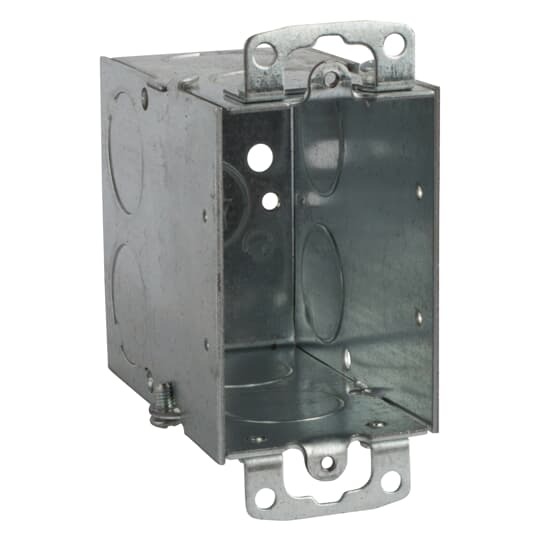 Gangable Switch Box, 18 Cubic Inches, 3 Inches Long x 2 Inches Wide x 3-1/2 Inches Deep, 3/4 Inch Knockouts, Pre-Galvanized Steel, Ears Flush, For use with Conduit
