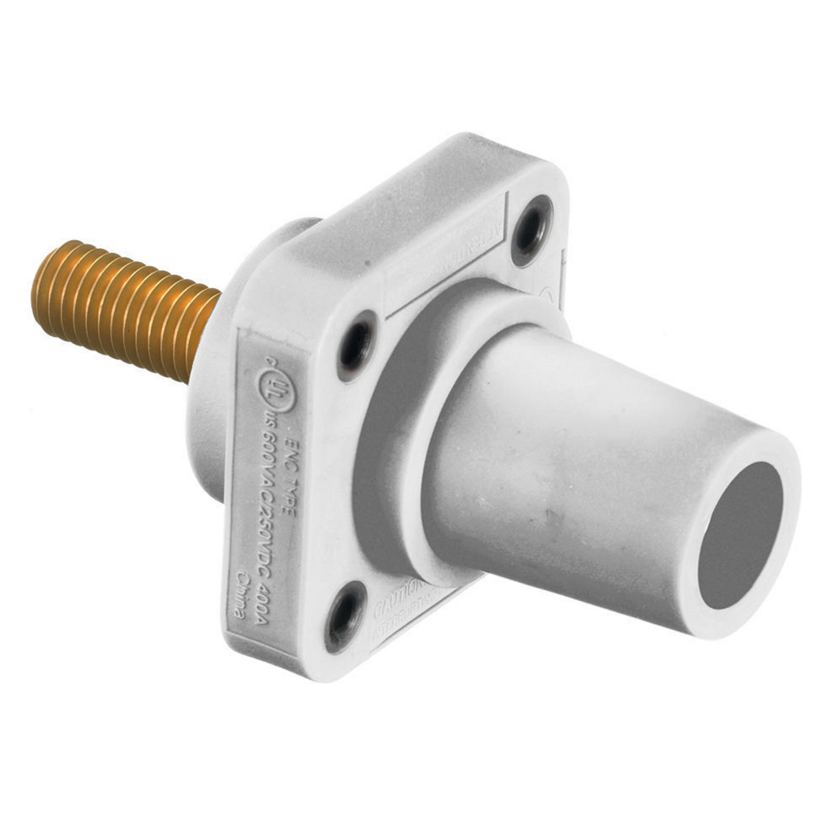 Heavy Duty Products, Single Pole Devices, Industrial Grade, Female Receptacle, 300/400A 600V AC/DC, Single Conductor, ThreadedStud, White