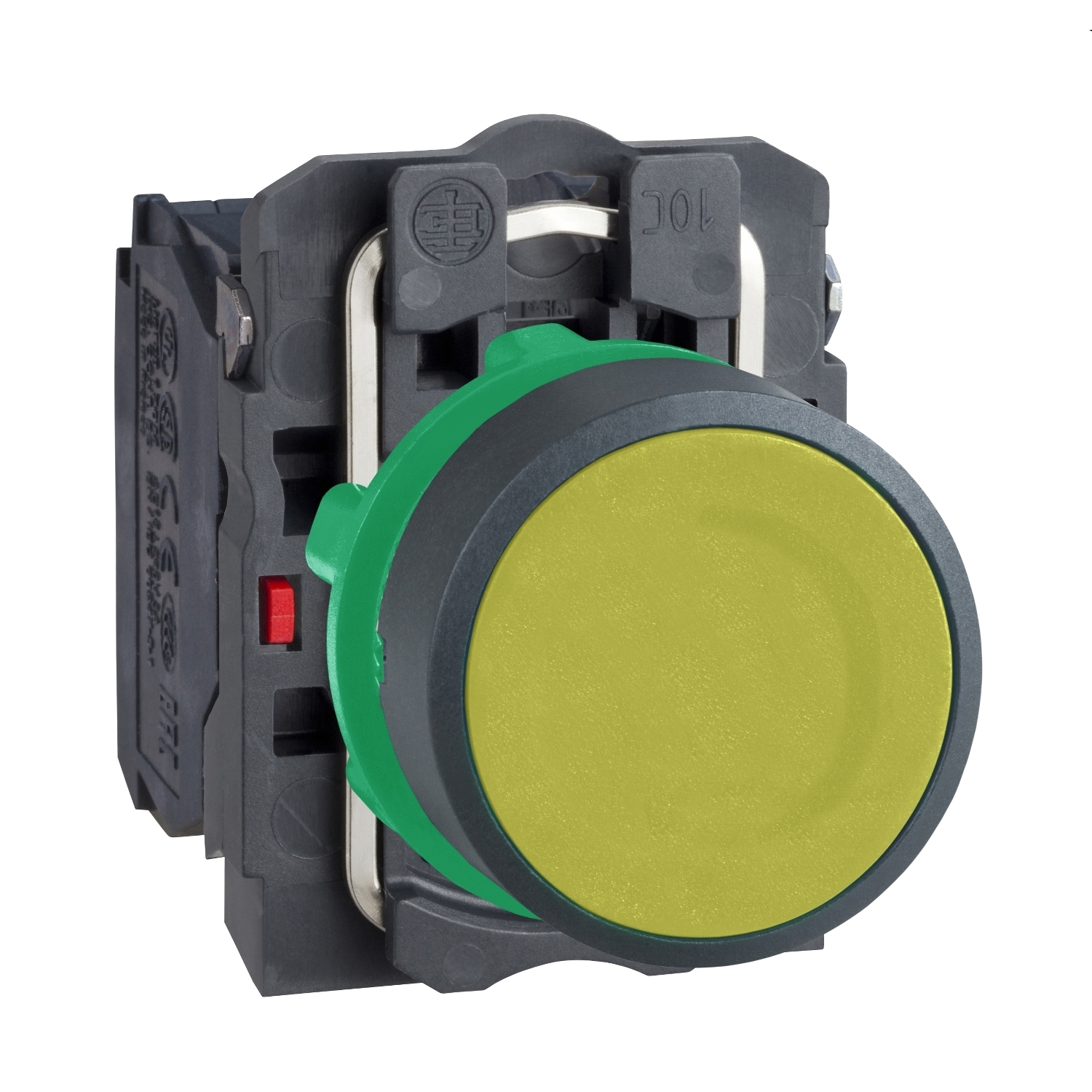 Push button, Harmony XB5, yellow flush complete pushbutton 22mm spring return 1NO+1NC unmarked