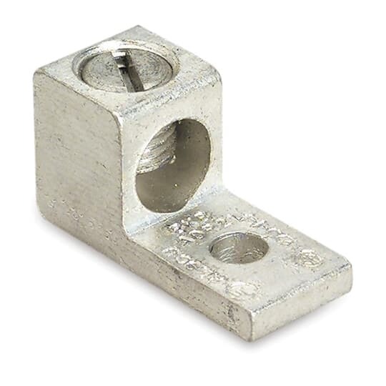 Type ADR-ALCUL Single-Conductor, One-Hole Mount, Conductor Range Max 600 kcmil, Min 2 Str, 3/8 Inch Bolt Hole, Length 3-3/16 Inch, Tin Plated
