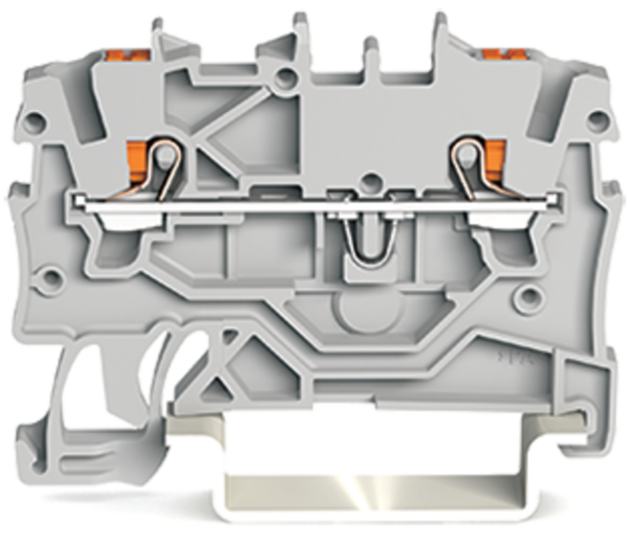 2-conductor through terminal block; with push-button; 1 mm; with test port; side and center marking; for DIN-rail 35 x 15 and 35 x 7.5; Push-in CAGE CLAMP; 1,00 mm; gray