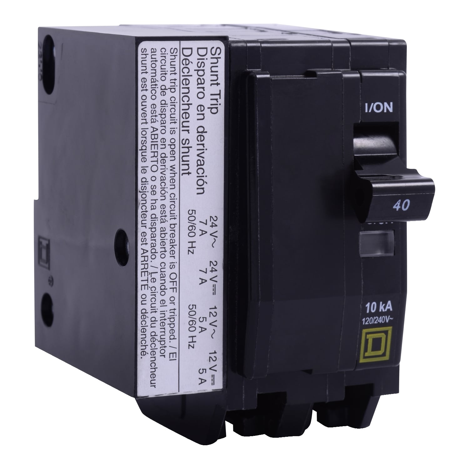 Mini circuit breaker, QO, 50A, 2 pole, 120/240VAC, 10kA, plug in, AC/DC shunt