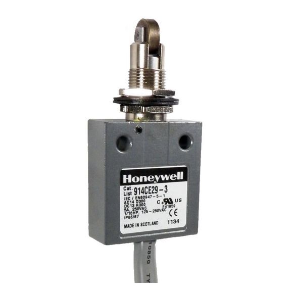 MICRO SWITCH 914CE Series Compact Precision Limit Switches,Cross Roller Plunger (90° Rotated Plunger), 1NC 1NO SPDT Snap Action, 3 foot Cable