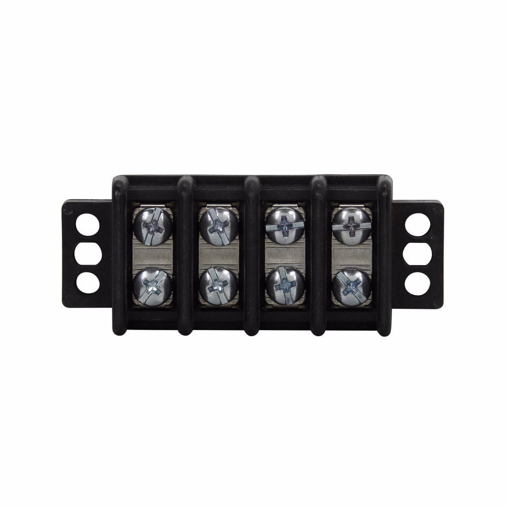 Eaton Bussmann TB300 series panel mount terminal block connector, Breakdown voltage 7500V, 600V, 30A, Double row, barrier, Three-pole, #8-32 TPI Screw, Black, Tin-plated brass terminal, Zinc-plated Steel SEMS philslot screw