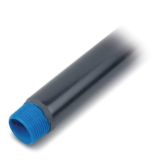 PVC Coated Conduit, Pipe Size 1-1/4 Inch/35 Metric, Outside Diameter with PVC 1.74 Inch/44.10 Millimeters, Nominal Wall Thickness with PVC .17 Inch/4.39 Millimeters, Length without Couplings 9 Feet 11 Inch/3.02 Meters, Aluminum, Light Gray