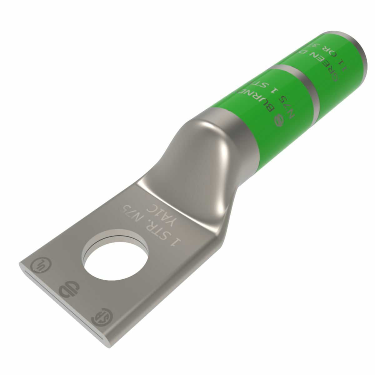 1 AWG CU, One Hole, 1/2 Stud Size, Long Barrel, Internal Chamfer, Tin Plated, UL/CSA, 90?C, Up to 35kV,GREEN Color Code, 11 or 375 Die Index.