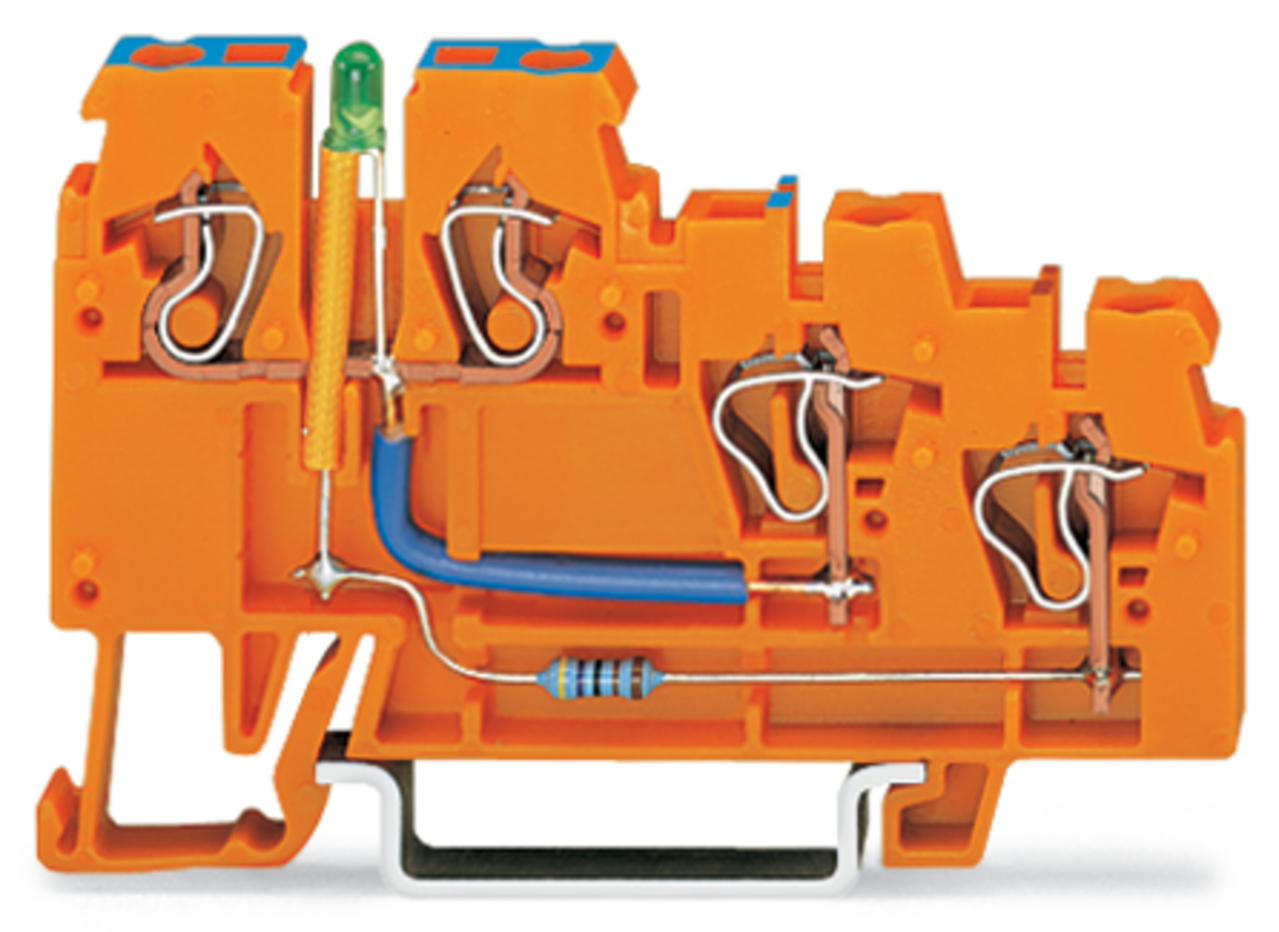 3-conductor sensor supply terminal block; LED (green); 2.5 mm; CAGE CLAMP; 2,50 mm; orange