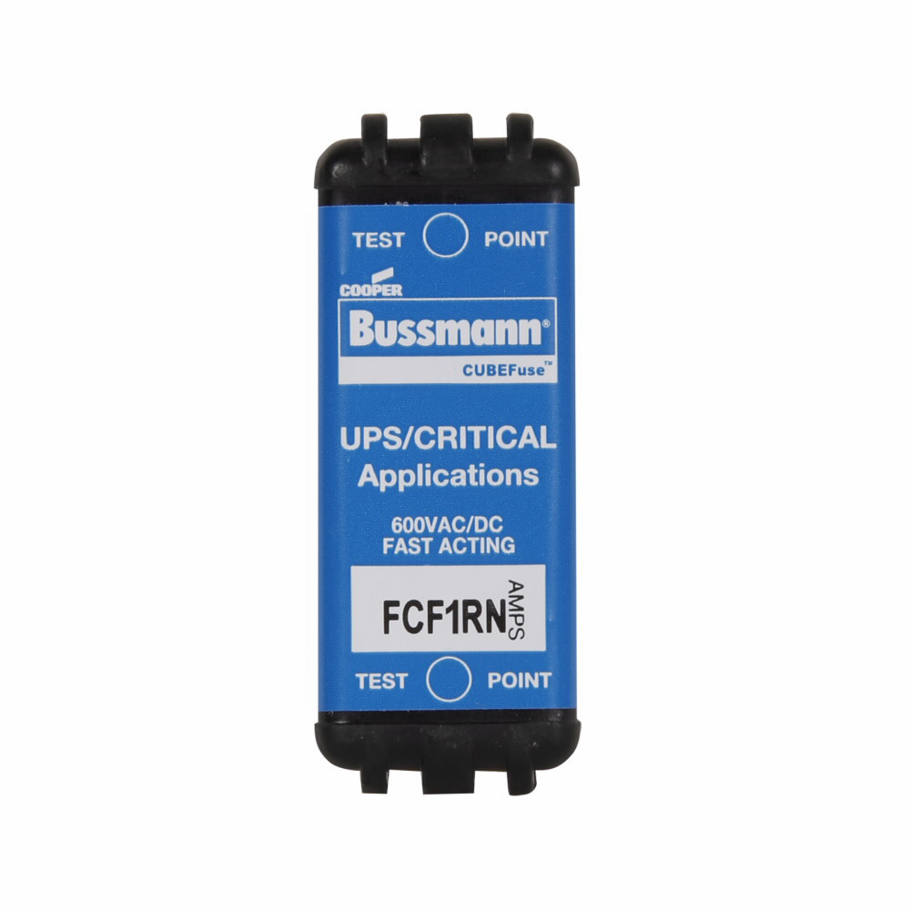 Eaton Bussmann series FCF fuse, 1 A, 60 Hz, 50 Hz, 1 , CF, Black, Non-indicating, Electroless tin plated copper alloy terminal, Blade end,Class CF, 4 min at 200%, 300 kAIC at 600 V,50 kAIC at 600 Vdc, Glass filled PES, 600 V, 600 Vdc