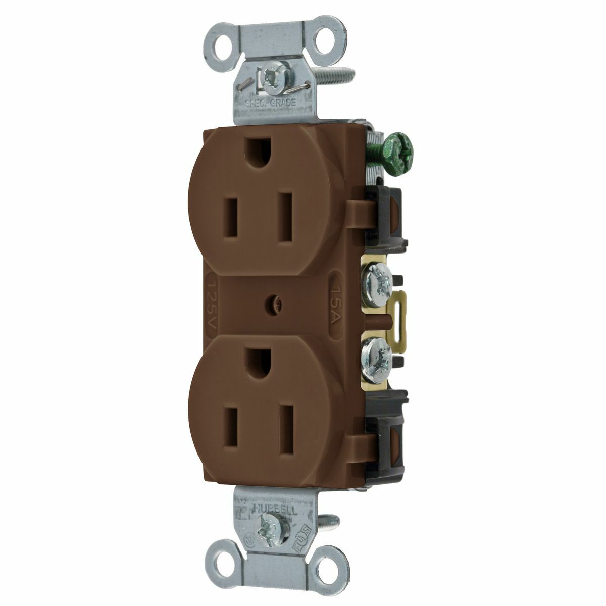 Straight Blade Devices, Receptacles, Duplex, Commercial/Industrial Grade, 2-Pole 3-Wire Grounding, 15A 125V, 5-15R, Brown