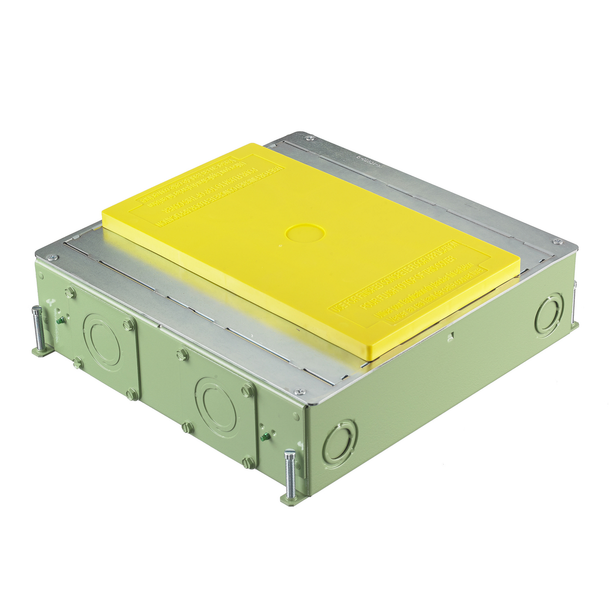 Concrete Floorboxes, Galvanized Stamped Steel Box, Recessed, 4-Gang CFB Series Box for Round Covers, 3.75" Minimum Depth of Pour