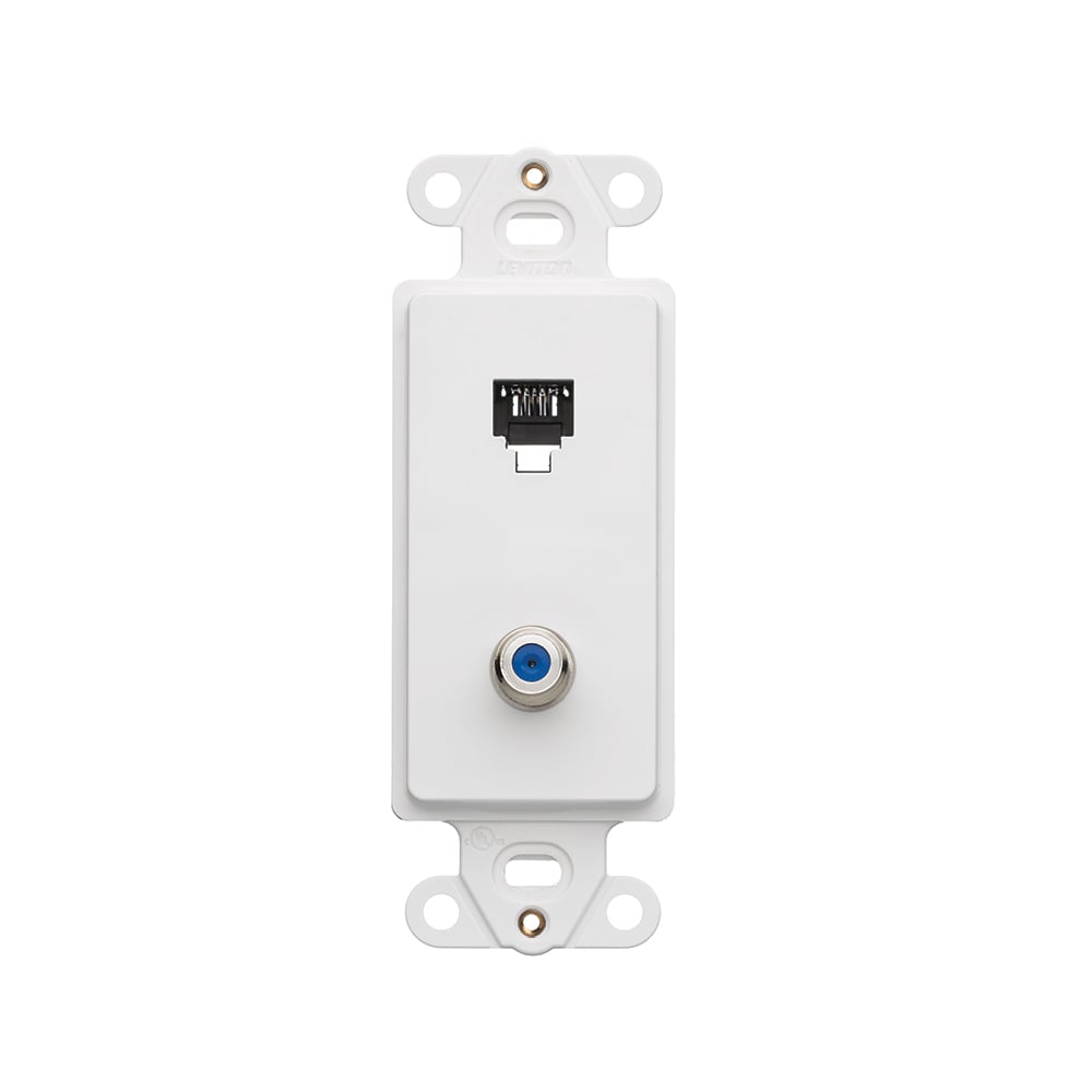 Decora Insert, 6P4C + F-Connector, Screw Terminals, White