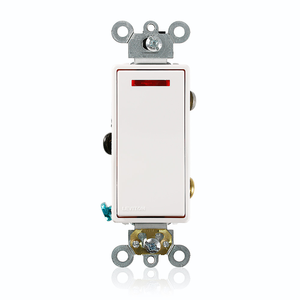 20 Amp, 120 Volt, Decora Plus Rocker Pilot Light, Illuminated On, Req. Neutral Single-Pole AC Quiet Switch, Commercial Grade, Self Grounding, White