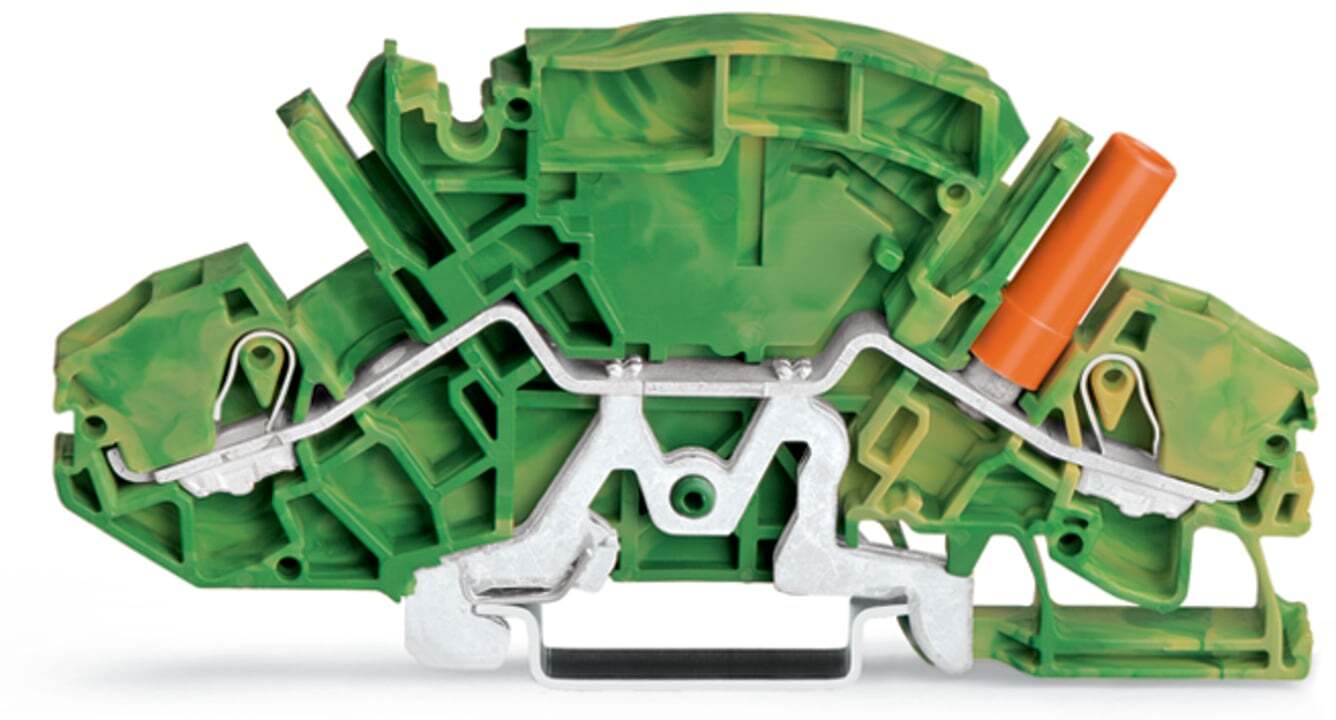 2-conductor ground terminal block; 6 mm; with touch-proof test socket; for 4 mm  test plugs; side and center marking; for DIN-rail 35 x 15 and 35 x 7.5; Push-in CAGE CLAMP; 6,00 mm; green-yellow