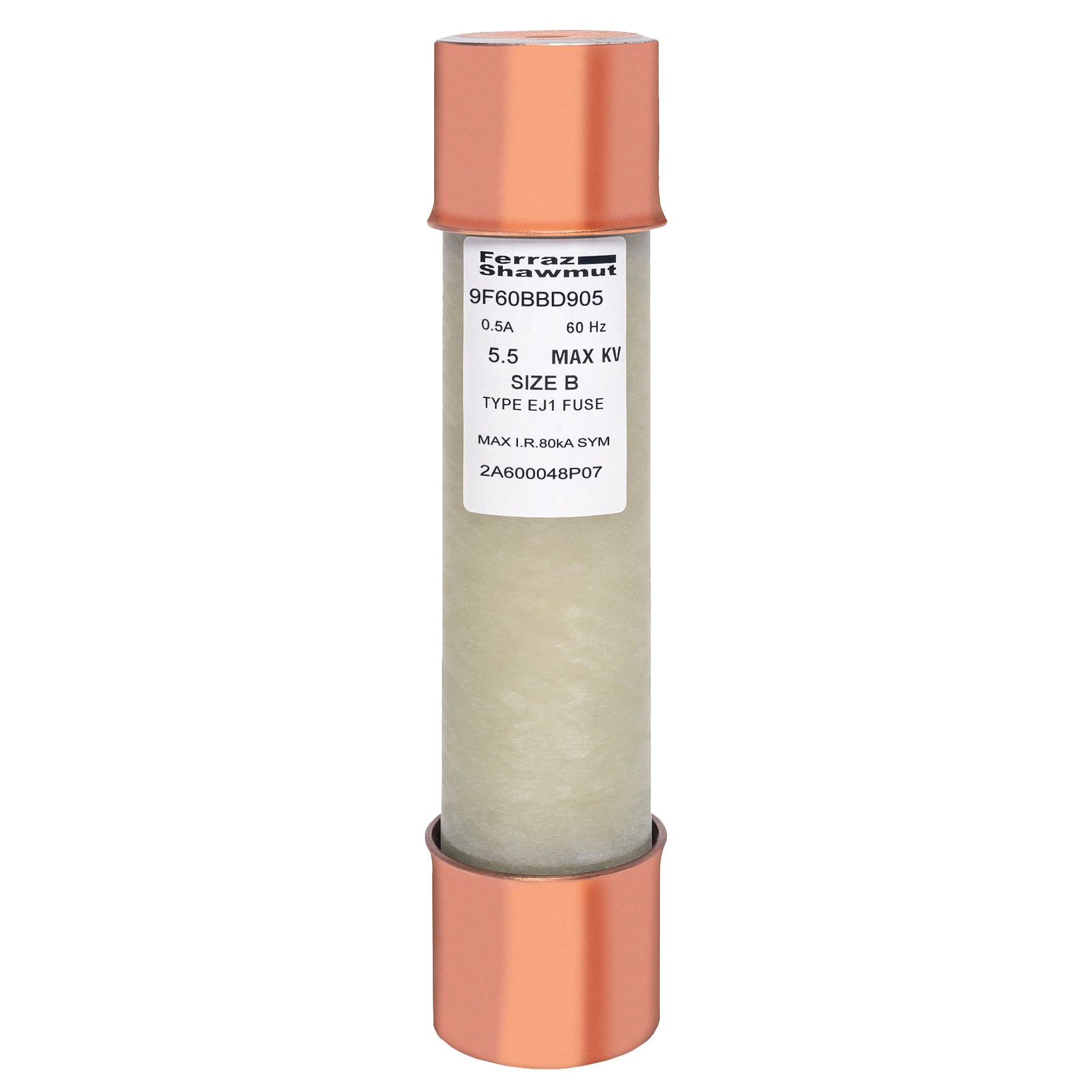 9F60BBD905 9F60 Current Limiting Potential Transformer Fuse, 0.5 A, 5.5 kV AC, 63 kA Interrupt, Class: E