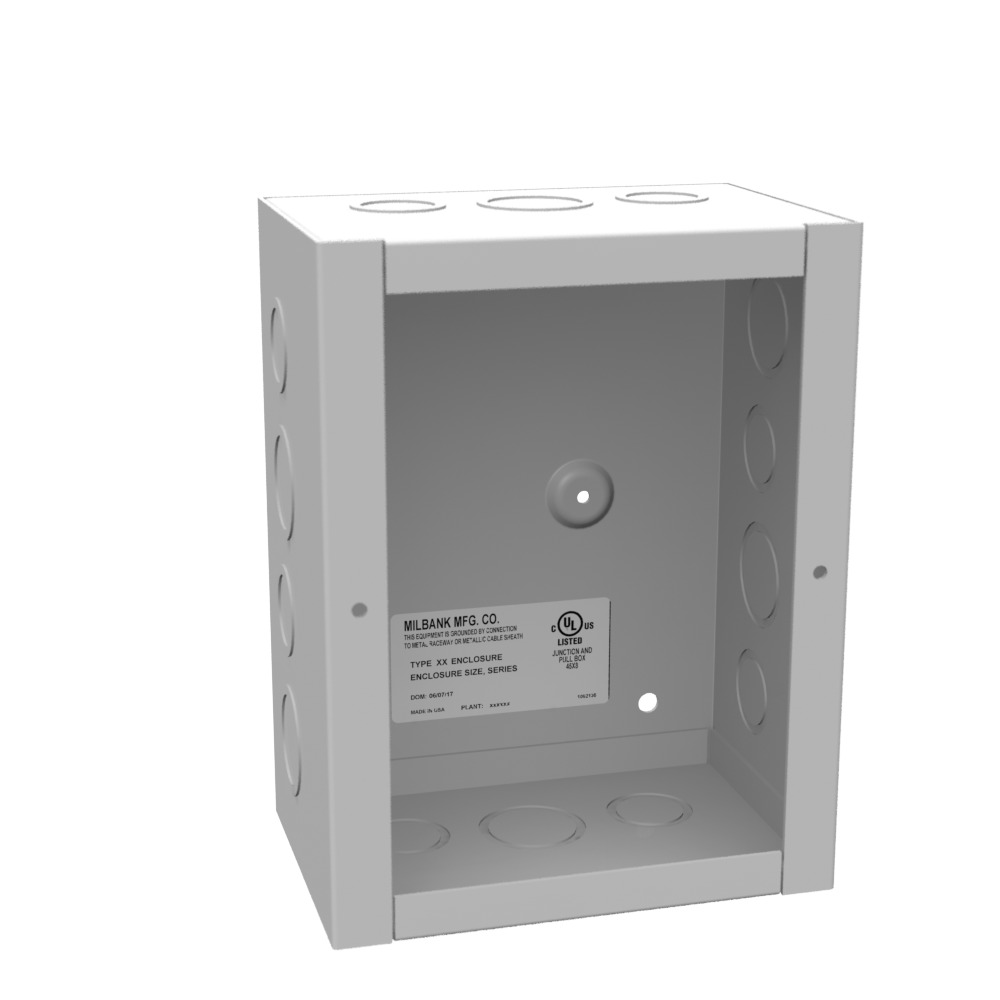 8x4x6 Screw Cover Type 1 UL Listed Steel Knockouts ANSI 61 Gray Cover with Teardrop Slots Mounting Holes in Back