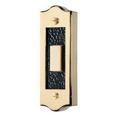 Lighted Rectangular Pushbutton, 1w x 3-1/8h in Polished Brass with Antique Hammered Center