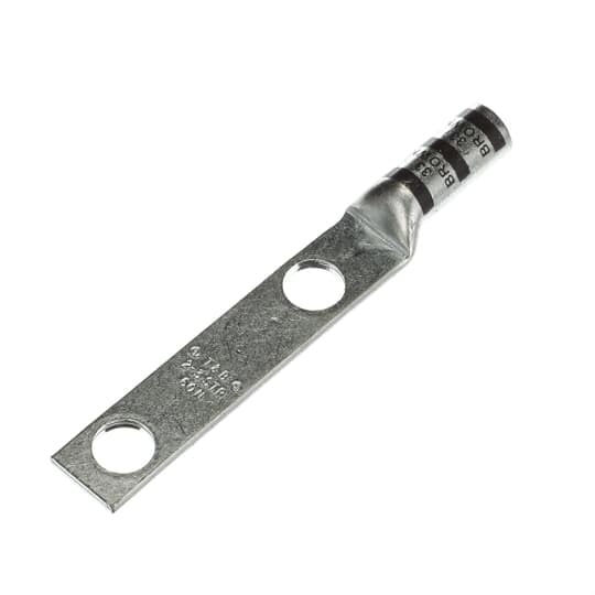 Copper Two-Hole Lug, Long Barrel, Blind End, Max 35kV, Wire Size #2 AWG, 3/8 Inch Bolt Size, 1-3/4 Inch Hole Spacing, Tin Plated, Brown 33