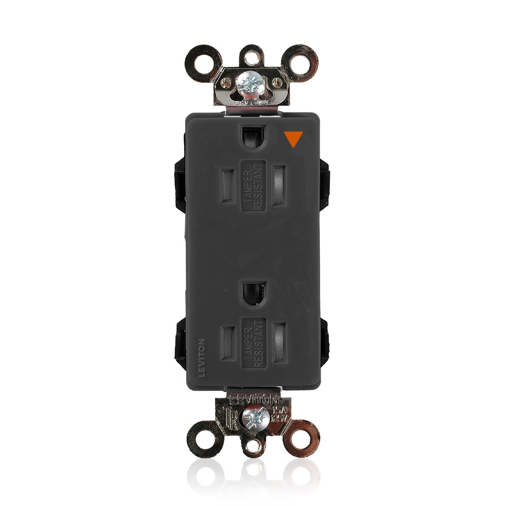 15 Amp, 125 Volt, Lev Lok Decora Receptacle, Isolated Ground, Tamper Resistant, Black