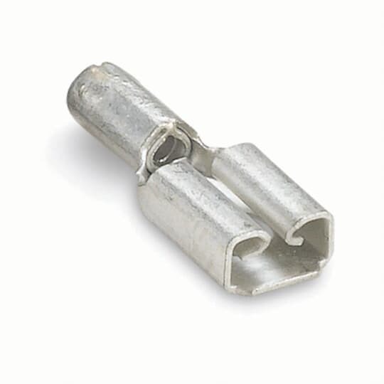 Non-Insulated Female Disconnect, Length .64 Inches, Width .23 Inches, Tab Size .187x.020, Wire Range #22-#18 AWG, Copper, Tin Plated, 1,000 Pack