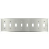 8-Gang Toggle Device Switch Wallplate, Device Mount, Stainless Steel