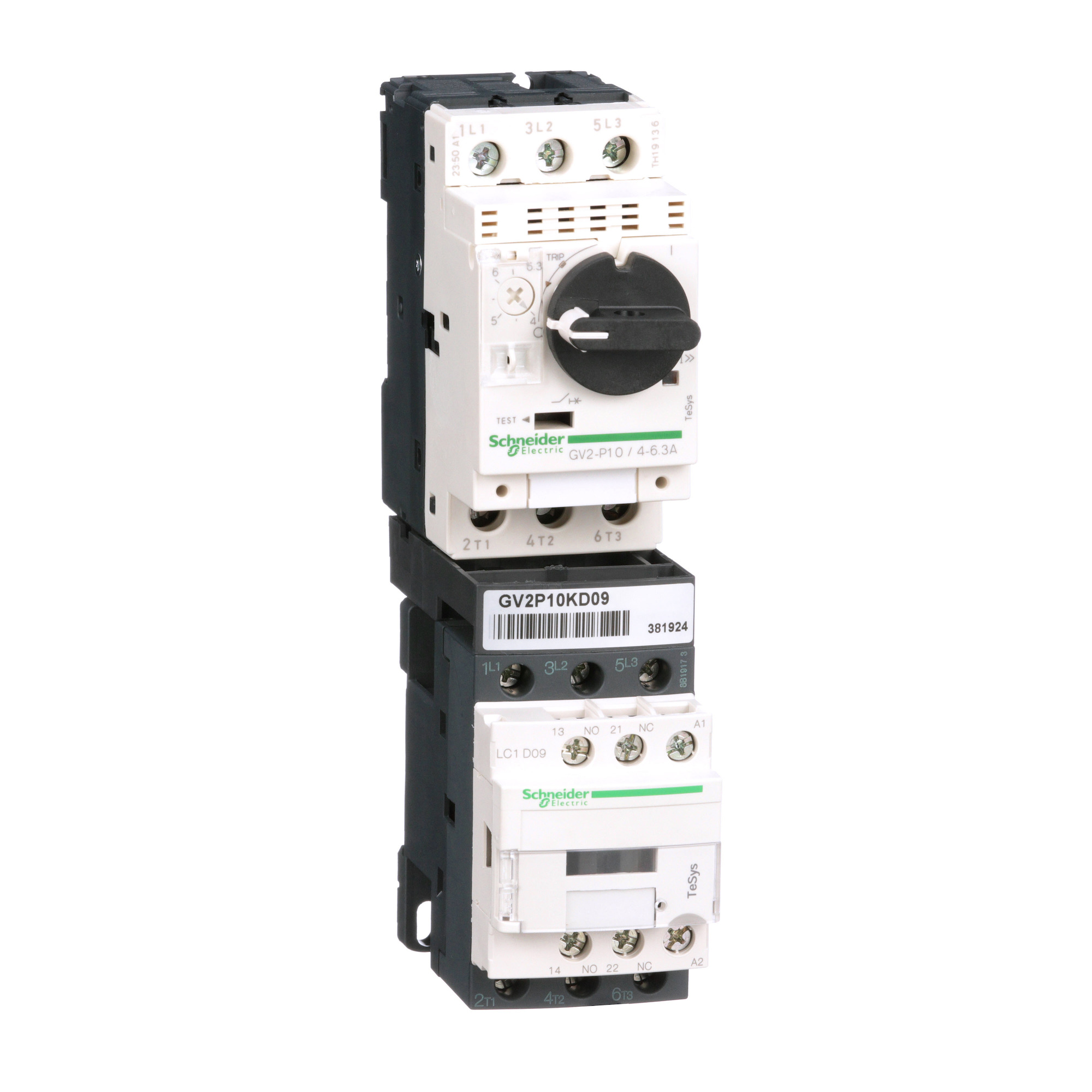 Motor Starter Kit, TeSys Deca, LC1D09BL contactor, GV2P10 motor starter protector, 24 VDC coil, 4 to 6.3A trip