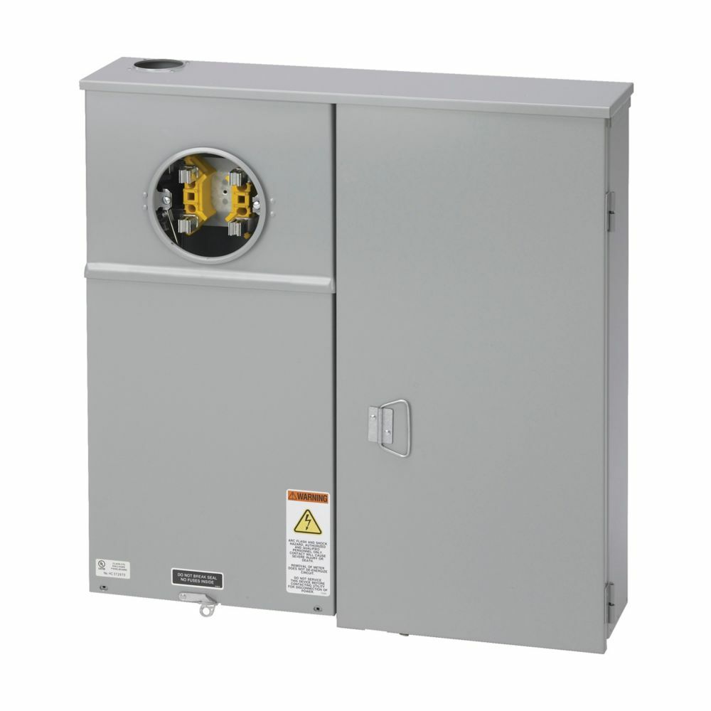 U214 MTBL Meter Breakers, 100 Amp, Test Block Ringed, 3R, ANSI 61 Gray Painted, 022 kAIC, #6-250 MCM, Main Circuit Breaker, Steel, Side 5 Jaw, 3 Pole 1 Phase, 3 Wire, OH
