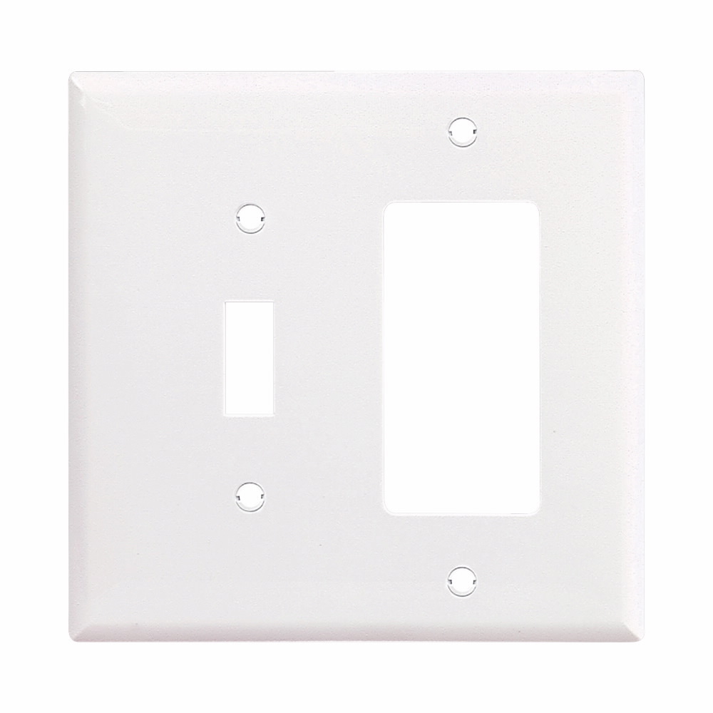 Eaton Combination wallplate, White, Toggle, Decorator Cutout, Polycarbonate, Two- gang, Mid-size