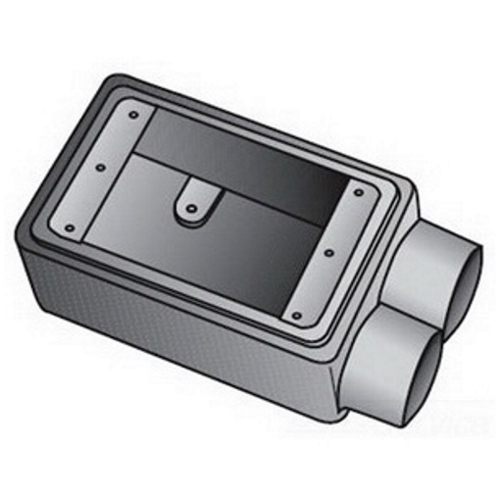 OZ-Gedney Type FSS Shallow Cast Device Box, Number Of Outlet: 2, Gray Iron, Size: 3/4 IN, Ridge Top Construction, Cable Entry: (2) 3/4 IN Hubs, 21 CU-IN Capacity, No, 2-15/16 IN Width, 2-3/8 IN Depth, 4-11/16 IN Height, Finish: Zinc Electroplated With Aluminum Enamel, Third Party Certification: UL File Number E-18095, CSA 009795, Applicable Third Party Standards: UL 514A, CSA C22.2 No.18, Federal Specification A-A-50563, NEMA : FB-1, For Rigid Conduit And IMC