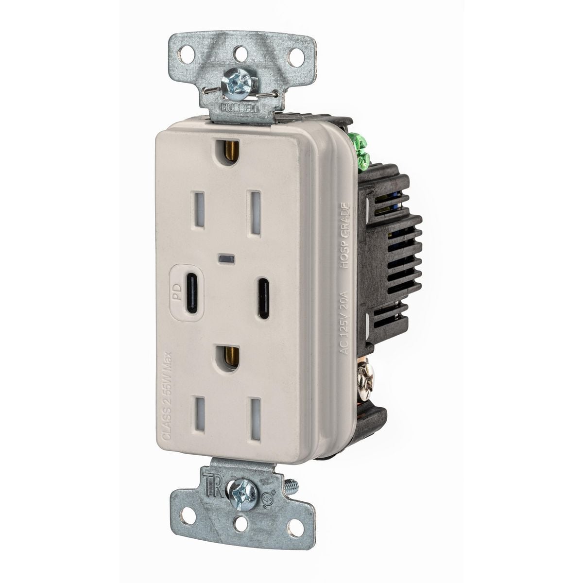 Tamper Resistant Receptacle, 2-Pole 3-Wire Grounding, 1 Type "C" Power Delivery, 1 Type "C" Standard 5V