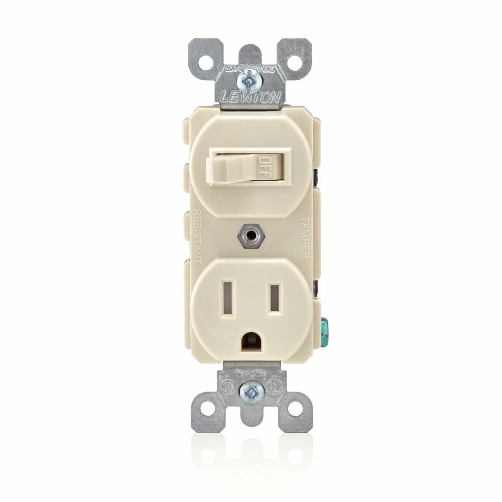 T5225-T Duplex Combination Switch and Receptacle, 15 A, 120/277 VAC, 1 Poles, 14 to 12 AWG Wire