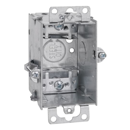 Gangable Switch Box, 12.5 Cubic Inches, 3 Inches Long x 2 Inches Wide x 2-1/2 Inches Deep, 1/2 Inch Knockouts, Pre-Galvanized Steel, Armored Cable Clamps (C-3), Adapts to 3/4 Inch Wall Thickness, and Ears Flush for Old Work, For use with Armored/Metal Clad Cable