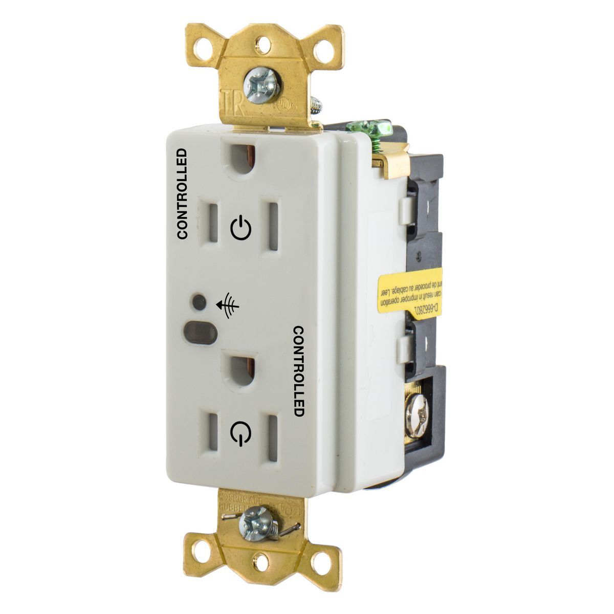 Straight Blade Devices, Wireless Switched Receptacles,Fully Controlled, Industrial Grade, 15A 125V, 2-Pole 3-Wire Grounding, 5-15R, White.