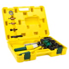 Hydraulic Punch Kit, 13 Piece Size, Aluminum material, 1/2 to 2-1/2 in. conduit size, includes (1) 1/2" Die Spacer Ultra Heavy Duty Carrying Case and (7) Die Sets: Sizes - 7/8", 1-1/8", 1-3/8", 1-3/4", 2", 2-1/2", 3" and (1) 12 Ton Hydraulic Punch with Fully Articulating Head and (2) Tip-Bits Steps Drills and (2) Draw Studs/Collar: Sizes - 3/8", 3/4"