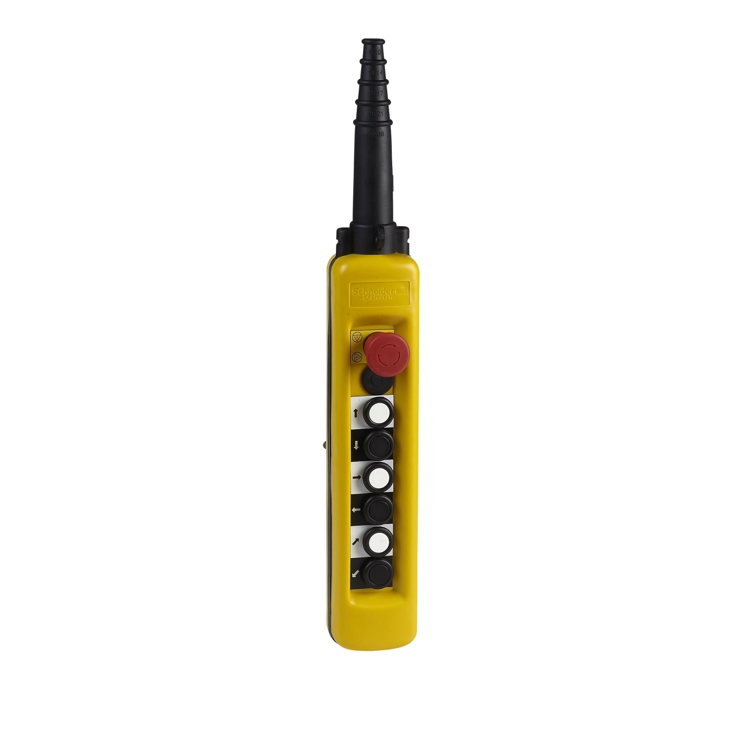 Pendant control station, Harmony XAC, plastic, yellow, 6 push buttons 1NO, 1 emergency stop latching 3NC