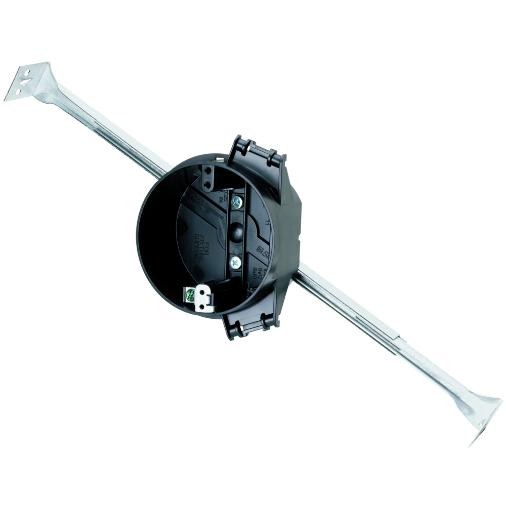4 Round Ceiling Box, Bar Hanger that adjusts to 16 or 24 joist spacing. Four Auto/Clamps. 50 pack.