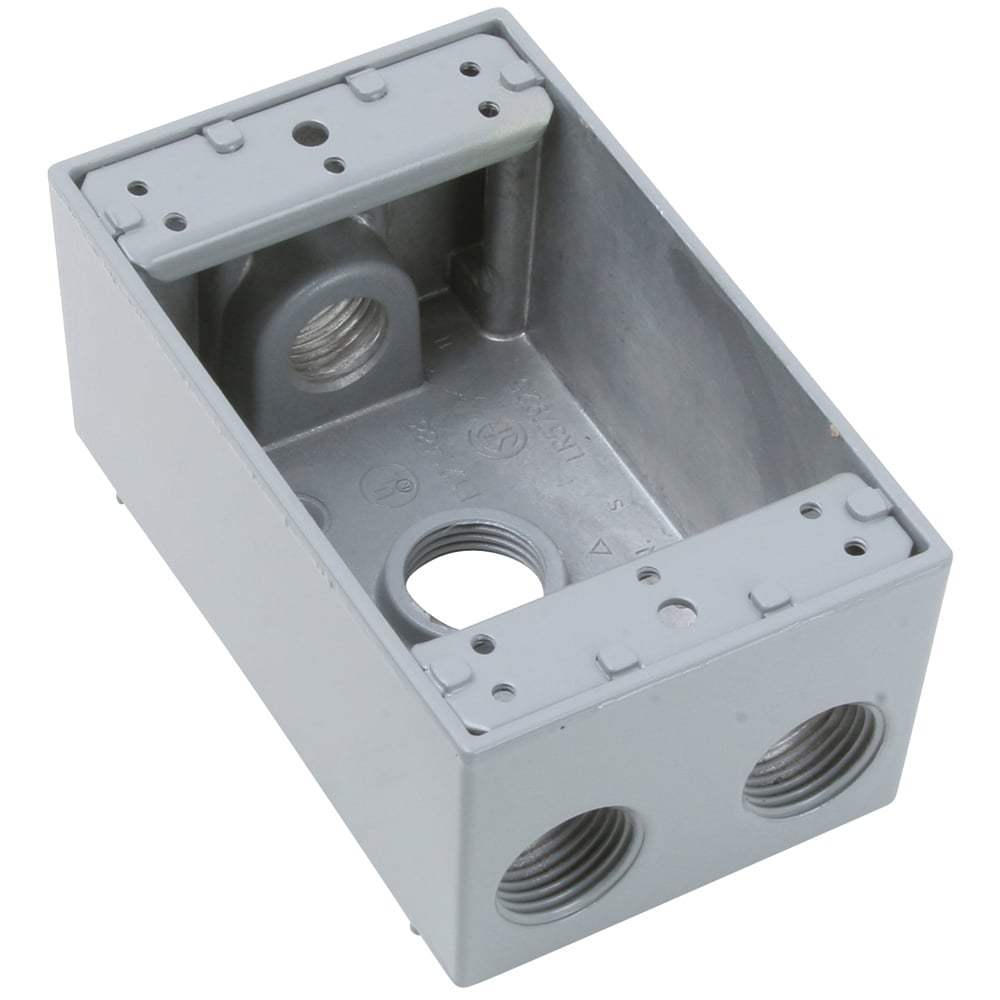 Weatherproof 1 Gang Box, 4 Hole 1/2, 18.0 Cu.In.,Gray (2 Holes One End, 1 Hole Other End, 1 Hole in Back)