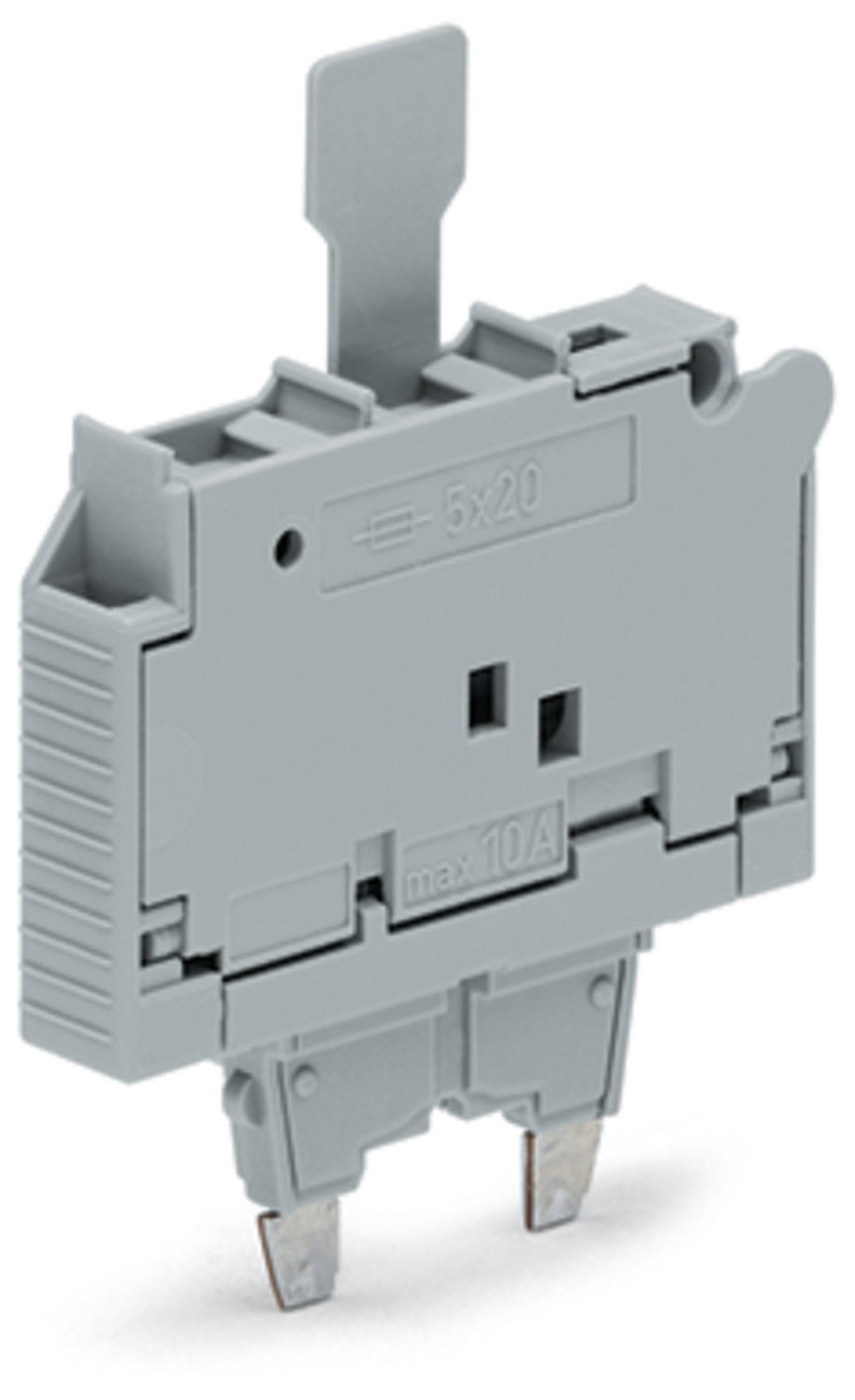 Fuse plug; with pull-tab; for 5 x 20 mm miniature metric fuse; with indicator lamp; 12 - 30 V; 7.4 mm wide; gray