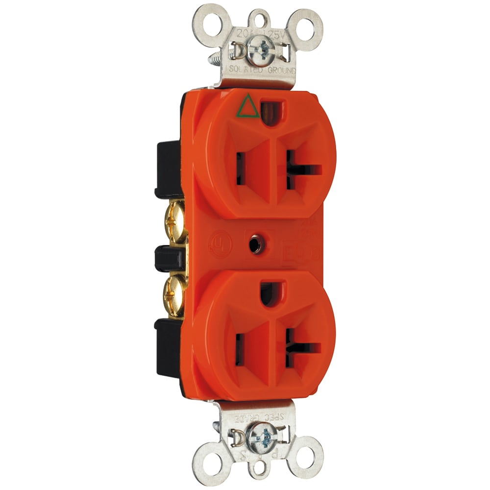 Isolated Ground Heavy-Duty Spec Grade Duplex Receptacle Back and, Side Wire 20amp 125volt Orange