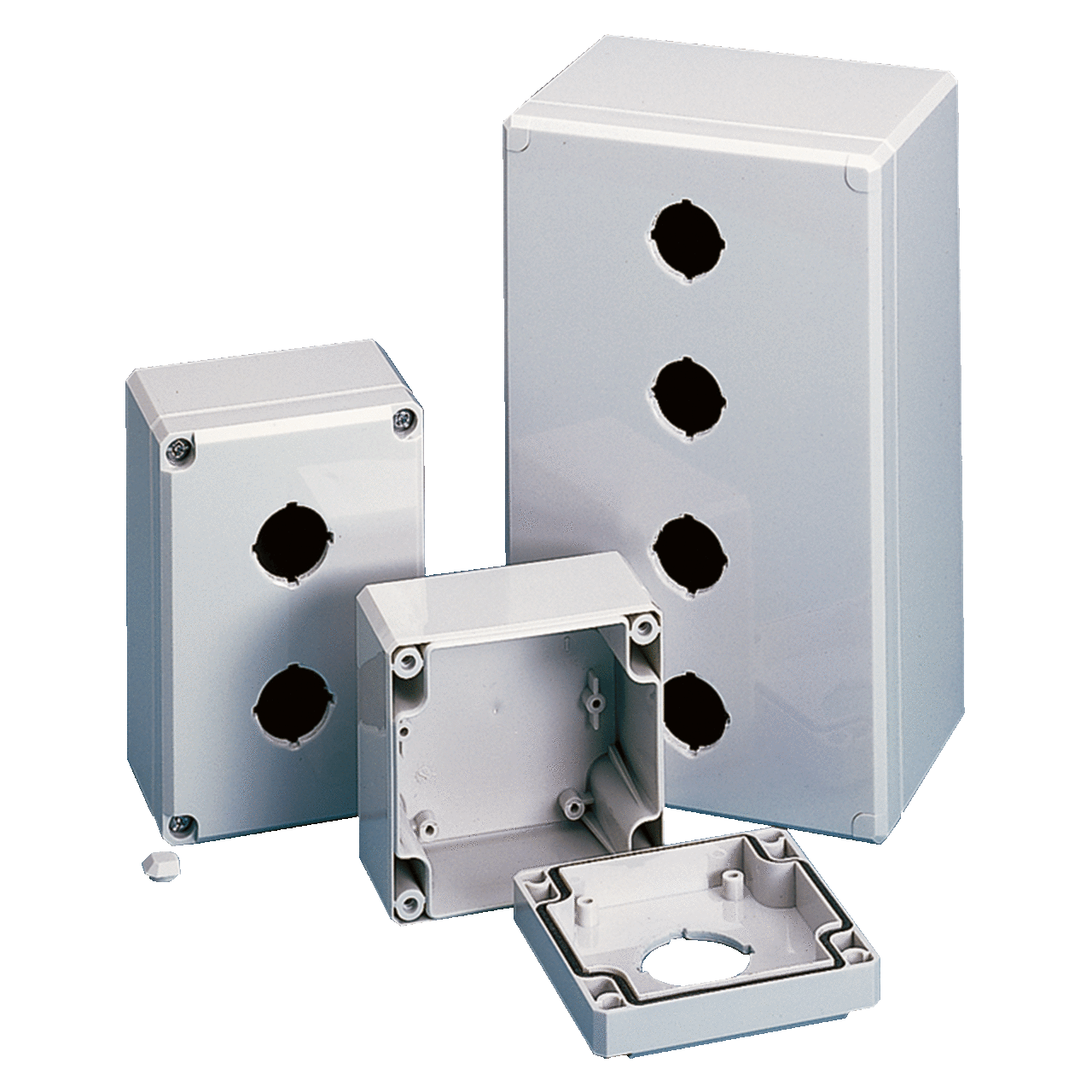 QLine D Pushbutton Enclosure Type 4X, 3PBx30.5mm, Light Gray, Polycarbonate