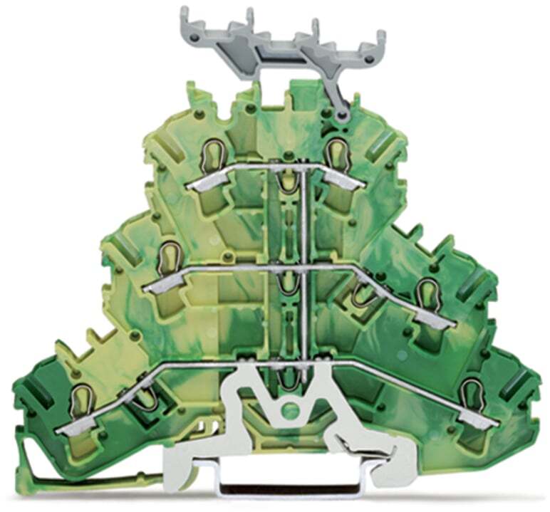 Triple-deck terminal block; 6-conductor ground terminal block; 2.5 mm; PE; suitable for Ex e II applications; with marker carrier; internal commoning; for DIN-rail 35 x 15 and 35 x 7.5; Push-in CAGE CLAMP; 2,50 mm; green-yellow