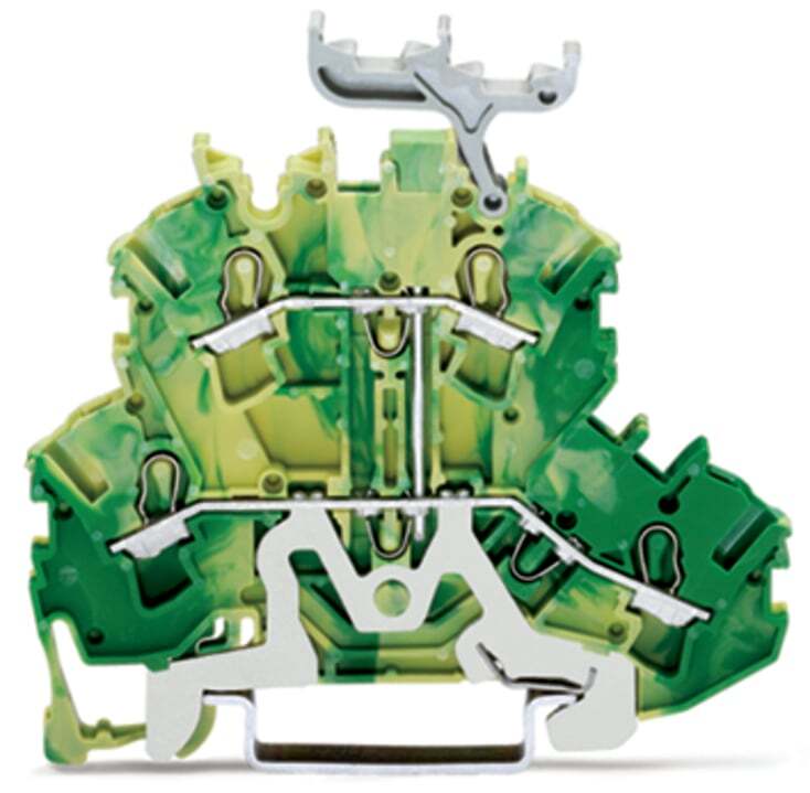Double-deck terminal block; 4-conductor ground terminal block; 2.5 mm; PE; suitable for Ex e II applications; with marker carrier; internal commoning; for DIN-rail 35 x 15 and 35 x 7.5; Push-in CAGE CLAMP; 2,50 mm; green-yellow