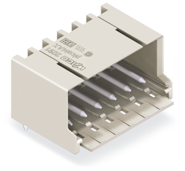 THT male header; 1.0 mm  solder pin; angled; Pin spacing 3.5 mm; 4-pole; light gray