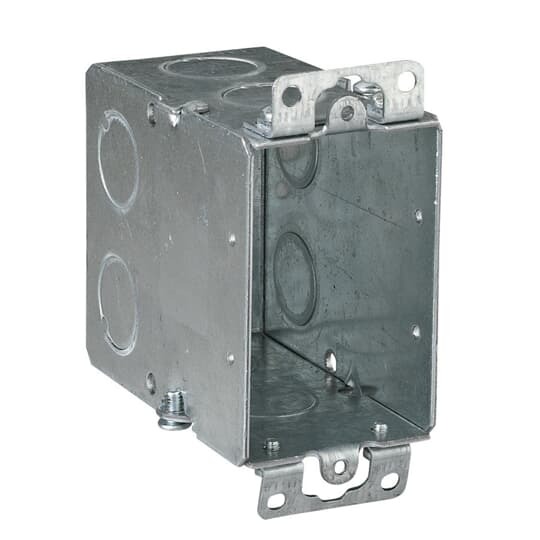 Gangable Switch Box, 18 Cubic Inches, 3 Inches Long x 2 Inches Wide x 3-1/2 Inches Deep, 1/2 Inch Knockouts, Pre-Galvanized Steel, Ears Flush, For use with Conduit, pack of 25, custom package