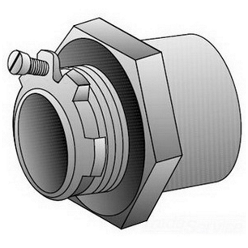 OZ-Gedney Type CHM-T Raintight Conduit Hub, Size: 2 IN, Malleable Iron, Finish: Zinc Electroplated, Connection: Male X 2-11-1/2 Tapered FNPT, Dimensions: 3-1/4 IN Diameter X 2 IN Length, Box Wall Thickness: 3/8 IN, Third Party Certification: UL F