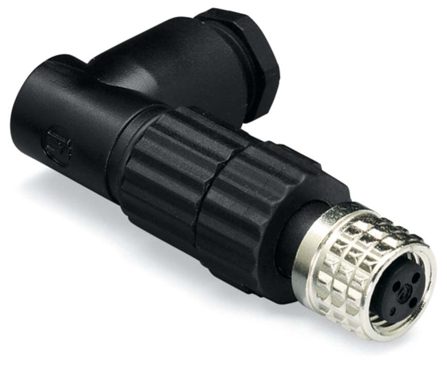 Fitted pluggable connector; 3-pole; M8 socket, right angle; IDC technology