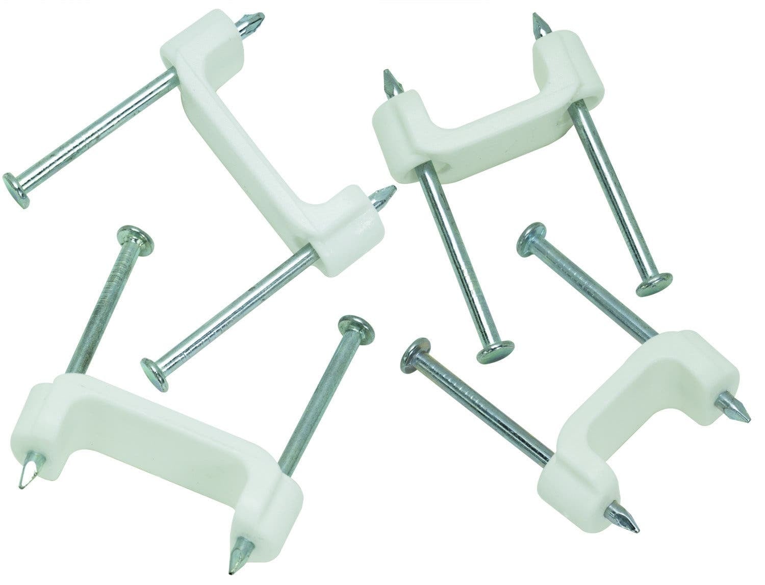 IDEAL, Cable Staple, Cable Type: ROMEX, Non-Metallic And Underground Feeder Cable, Staple Size: 1/2 IN, Material: Smooth Plastic, Color: White, Insulation: Insulated, Finish: Zinc-Plated Nails, Nail Type: Standard